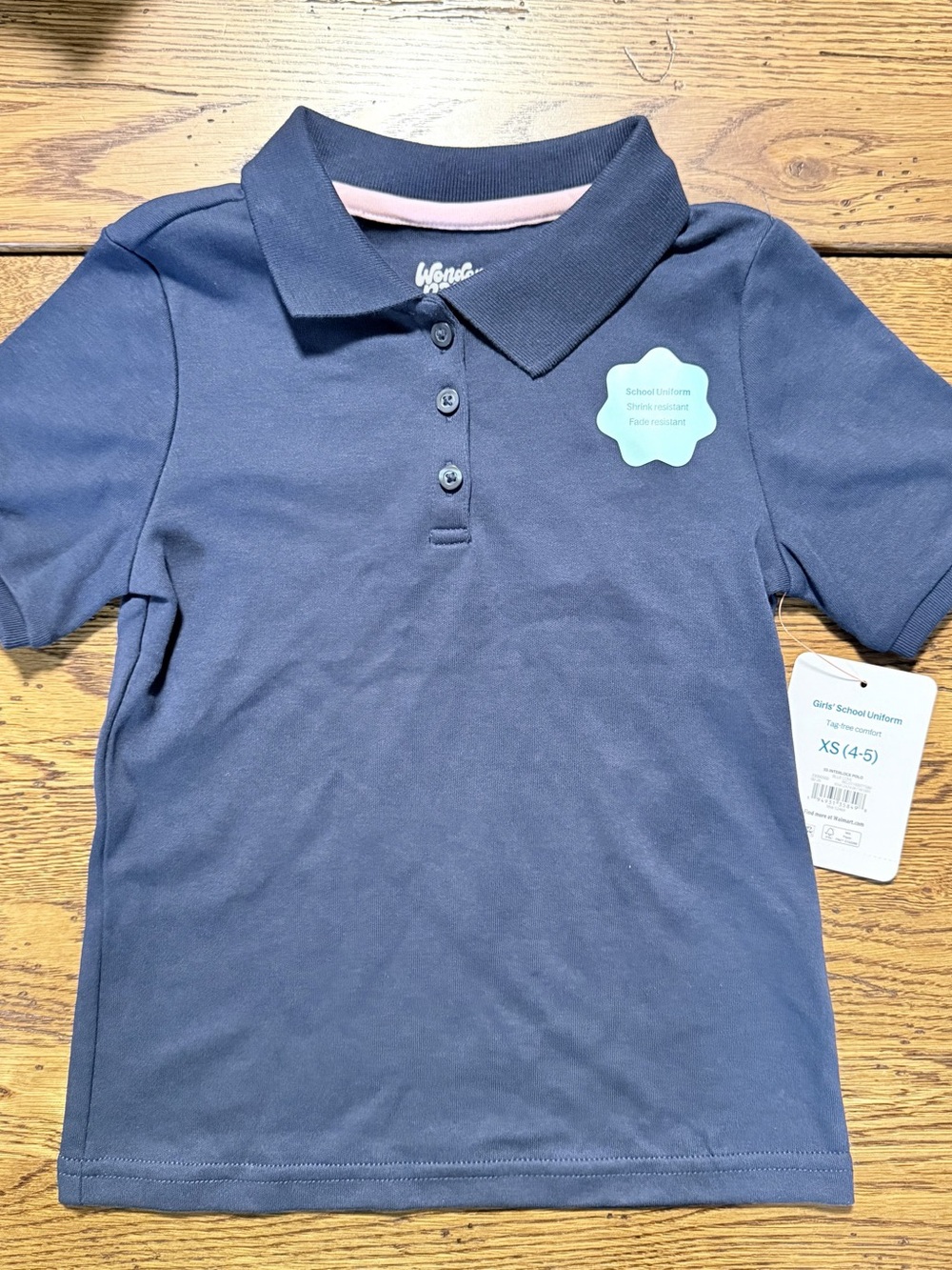 Wonder Nation Girls School Uniform Pique Polo Shirt Polo Shirt Blue XS (4-5)